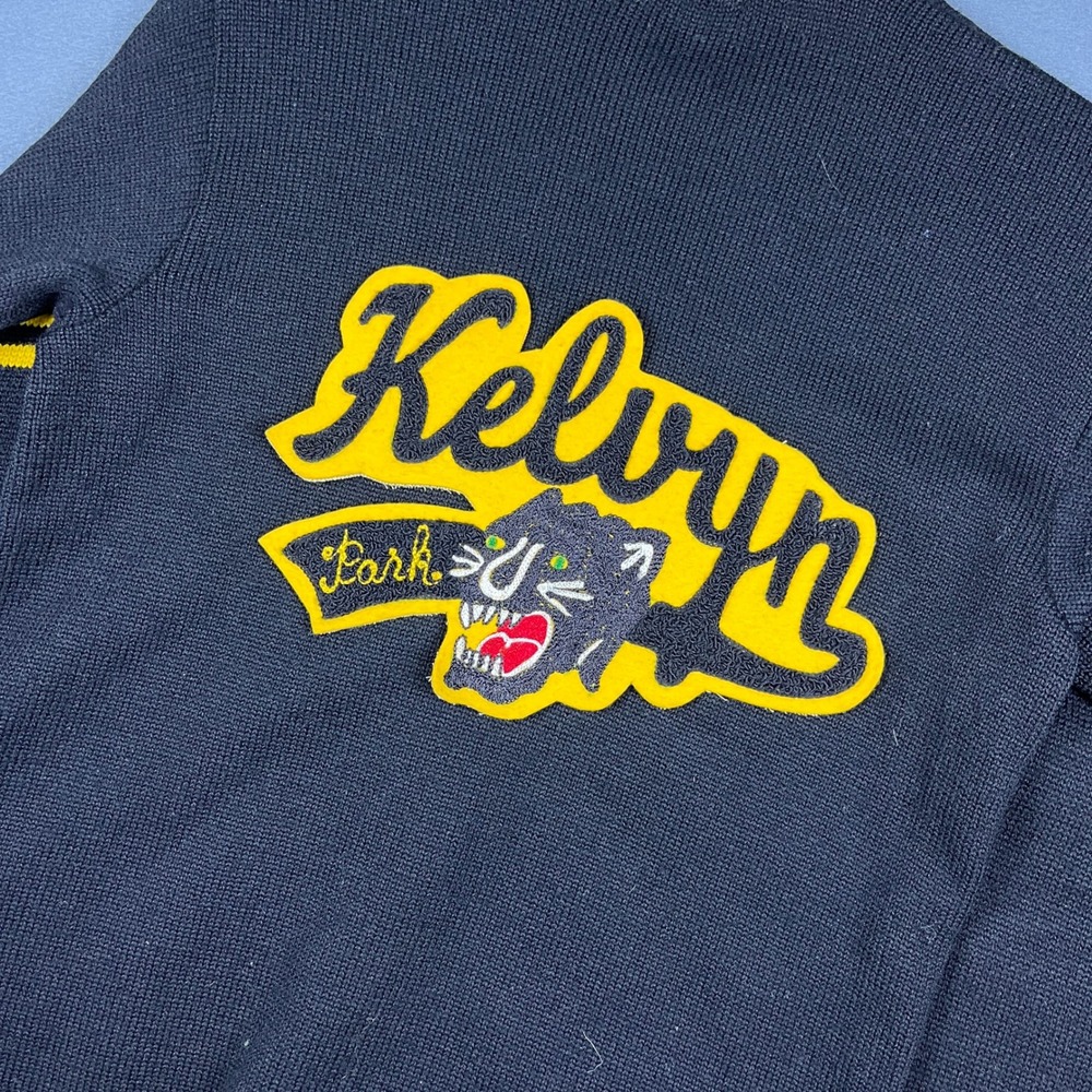 Vintage 50s Kelvyn Park Panther Letterman Cardigan Black Yellow 100% Wool - Picture 6 of 9